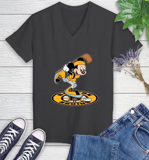 NHL Hockey Boston Bruins Cheerful Mickey Disney Shirt Women's V-Neck T-Shirt 7