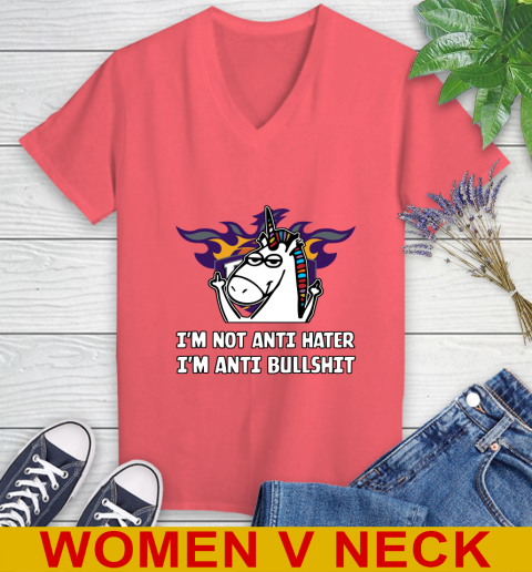 Phoenix Suns NBA Basketball Unicorn I'm Not Anti Hater I'm Anti Bullshit Women's V-Neck T-Shirt 7