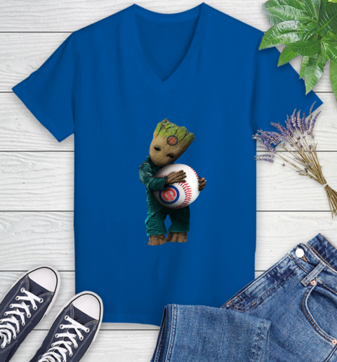 MLB Groot Guardians Of The Galaxy Baseball Sports Chicago Cubs Women's V-Neck T-Shirt 10