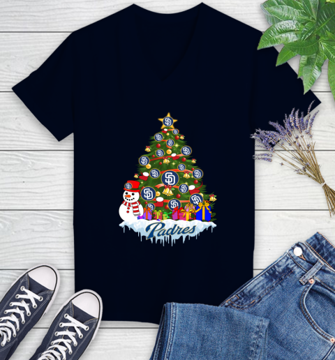 San Diego Padres Merry Christmas MLB Baseball Sports Women's V-Neck T-Shirt 3