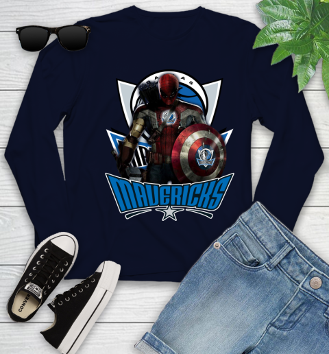 Dallas Mavericks NBA Basketball Captain America Thor Spider Man Hawkeye Avengers Youth Long Sleeve 3