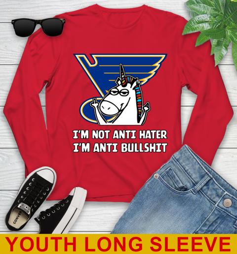 St.Louis Blues NHL Hockey Unicorn I'm Not Anti Hater I'm Anti Bullshit Youth Long Sleeve 11