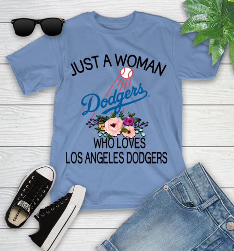 MLB Just A Woman Who Loves Los Angeles Dodgers Baseball Sports Youth T-Shirt 9