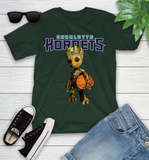 Charlotte Hornets NBA Basketball Groot Marvel Guardians Of The Galaxy Youth T-Shirt 5