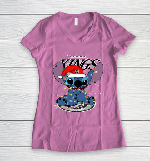 Los Angeles Kings NHL Hockey noel stitch Christmas Women's V-Neck T-Shirt 8