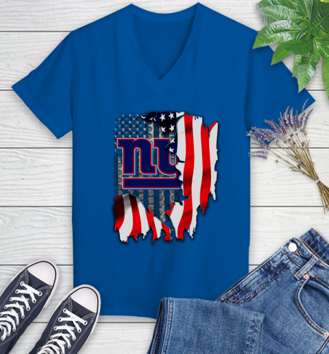 New York Giants NFL Football American Flag Women's V-Neck T-Shirt 10