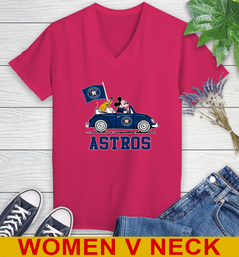 MLB Baseball Houston Astros Pluto Mickey Driving Disney Shirt Women's V-Neck T-Shirt 10