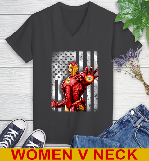 Jacksonville Jaguars NFL Football Iron Man Avengers American Flag Shirt Women's V-Neck T-Shirt 8
