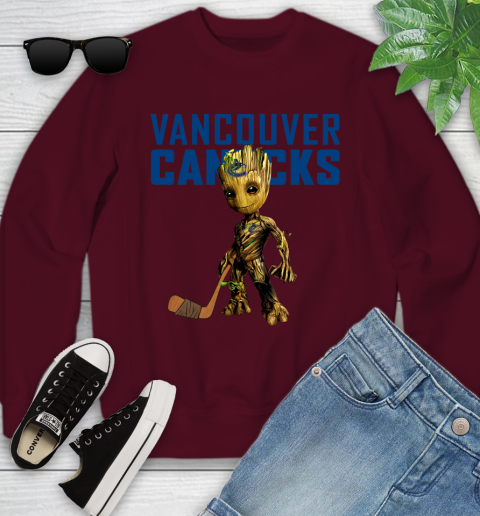 Vancouver Canucks NHL Hockey Groot Marvel Guardians Of The Galaxy Youth Sweatshirt 5