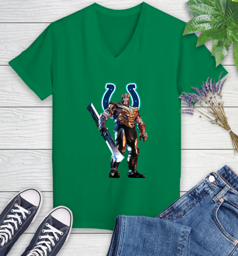 NFL Thanos Gauntlet Avengers Endgame Football Indianapolis Colts Women's V-Neck T-Shirt 5