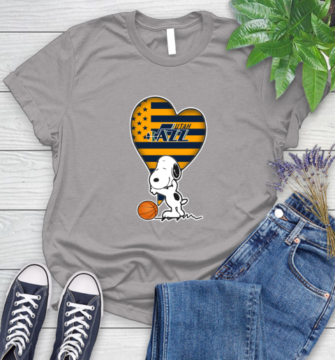 Utah Jazz NBA Basketball The Peanuts Movie Adorable Snoopy Women's T-Shirt 5