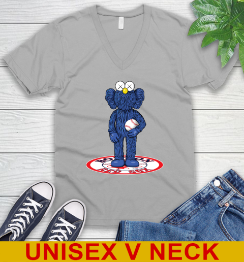 MLB Baseball Boston Red Sox Kaws Bff Blue Figure Shirt V-Neck T-Shirt 4