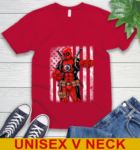 NHL Hockey Vegas Golden Knights Deadpool American Flag Shirt V-Neck T-Shirt 7 NHL Hockey Vegas Golden Knights Deadpool American Flag Shirt V-Neck T-Shirt - Image 7