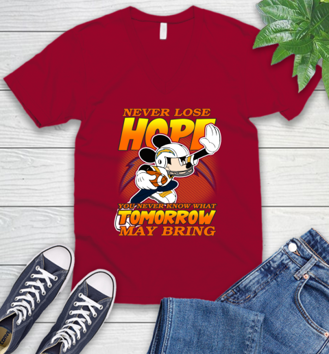 Los Angeles Chargers NFL Football Mickey Disney Never Lose Hope V-Neck T-Shirt 7