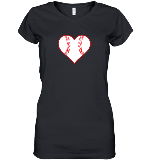 Baseball Player, Coach or Fan Heart Shaped Baseball Graphic Women's V-Neck T-Shirt