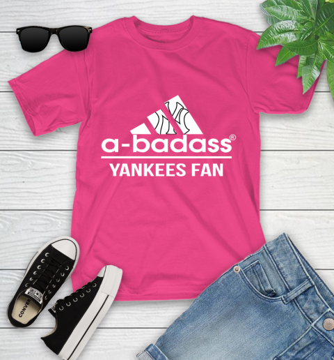 MLB A Badass New York Yankees Fan Adidas Baseball Sports Youth T-Shirt 11
