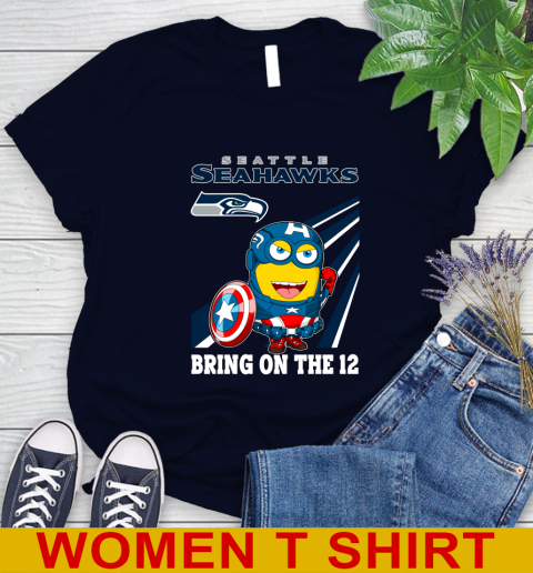 NFL Football Seattle Seahawks Captain America Marvel Avengers Minion Shirt Women's T-Shirt 2
