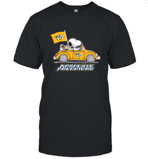 Snoopy And Woodstock Ride The Nasville Predators Car NHL Unisex Jersey Tee