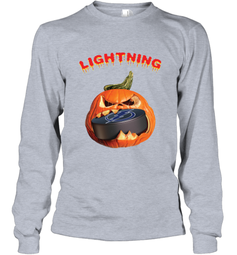 NHL Tampa Bay Lightning Halloween Pumpkin Hockey Sports 6mNRNnOkq5I long sleeve tee 14 95 151514 front sport grey