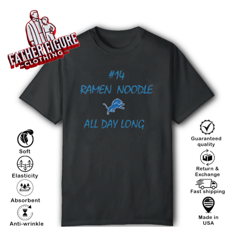 #14 Ramen Noodle All Day Long Detroit Lions T-Shirt