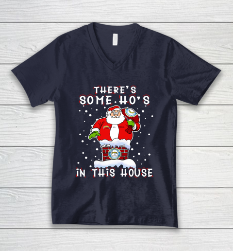 Los Angeles Chargers Christmas There Is Some Hos In This House Santa Stuck In The Chimney NFL V-Neck T-Shirt 2