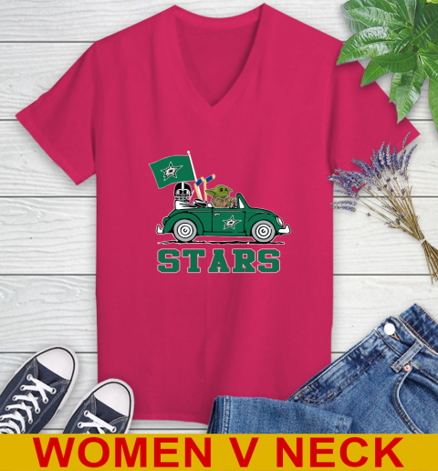 NHL Hockey Dallas Stars Darth Vader Baby Yoda Driving Star Wars Shirt Women's V-Neck T-Shirt 10