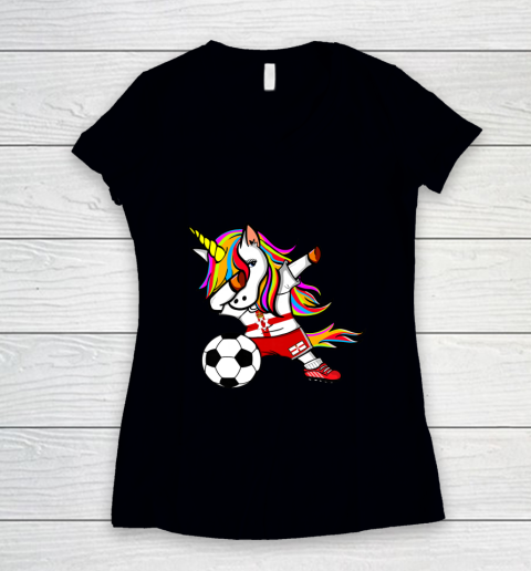 Funny Dabbing Unicorn Northern Ireland Football Flag Soccer Women's V-Neck T-Shirt