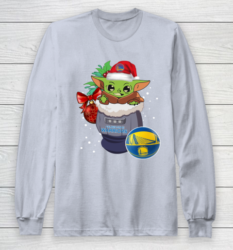 Golden State Warriors Christmas Baby Yoda Star Wars Funny Happy NBA Long Sleeve T-Shirt 6