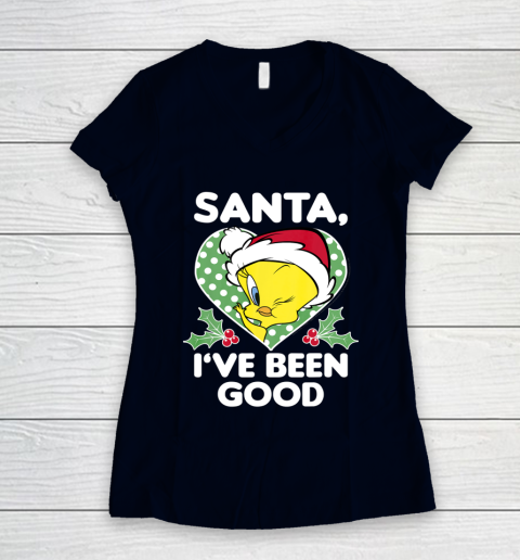 Looney Tunes Christmas Tweety Bird Santa I ve Been Good Women's V-Neck T-Shirt 2