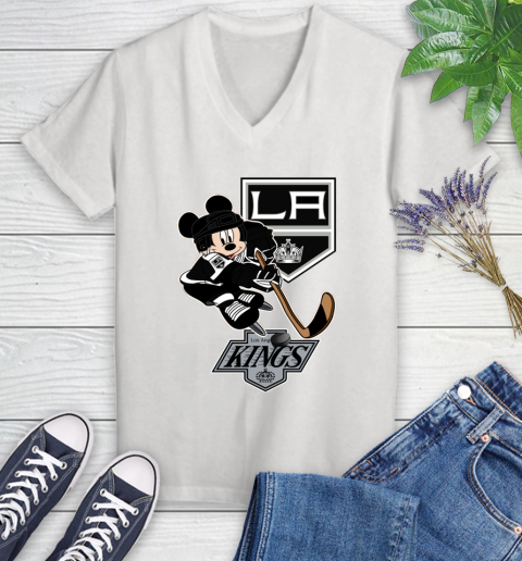 Los Angeles Kings Mickey Mouse Disney Hockey T Shirt Women's V-Neck T-Shirt 15