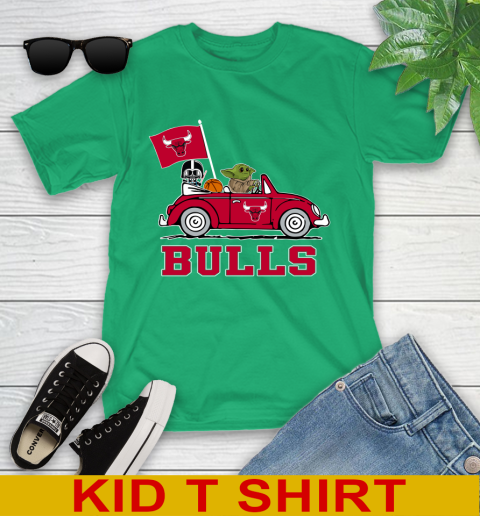 NBA Basketball Chicago Bulls Darth Vader Baby Yoda Driving Star Wars Shirt Youth T-Shirt 6