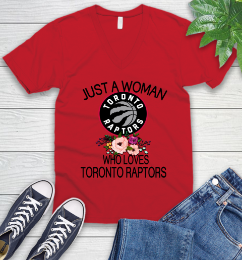 NBA Just A Woman Who Loves Toronto Raptors Basketball Sports V-Neck T-Shirt 4
