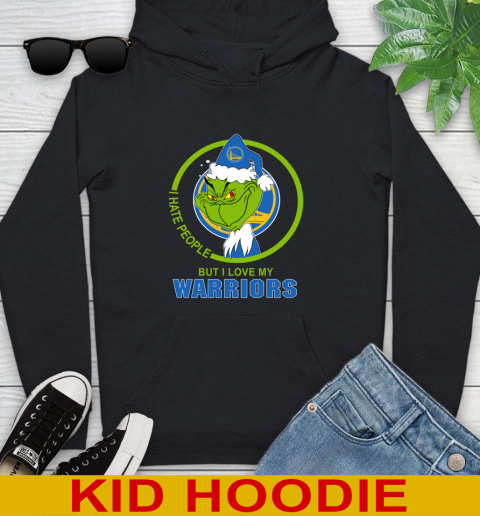 Golden State Warriors NBA Christmas Grinch I Hate People But I Love My Favorite Basketball Team Youth Hoodie 2
