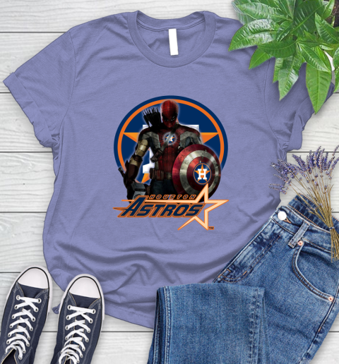 MLB Captain America Thor Spider Man Hawkeye Avengers Endgame Baseball Houston Astros Women's T-Shirt 11