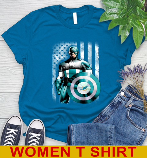Miami Dolphins NFL Football Captain America Marvel Avengers American Flag Shirt Women's T-Shirt 8