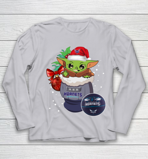Charlotte Hornets Christmas Baby Yoda Star Wars Funny Happy NBA Youth Long Sleeve 5