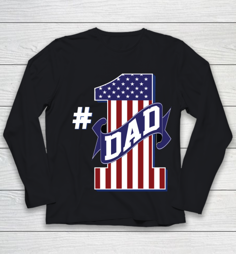 Number 1 Dad #1 Dad American Flag Youth Long Sleeve