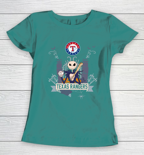 MLB Texas Rangers Baseball Jack Skellington Halloween Women's T-Shirt 10