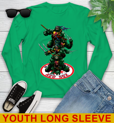 MLB Baseball Boston Red Sox Teenage Mutant Ninja Turtles Shirt Youth Long Sleeve 7