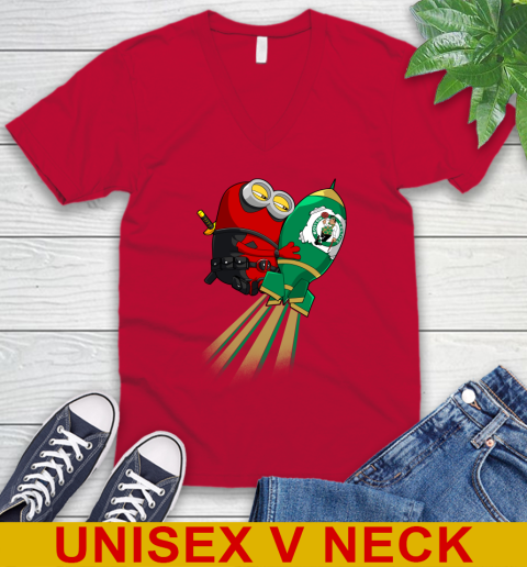 NBA Basketball Boston Celtics Deadpool Minion Marvel Shirt V-Neck T-Shirt 6