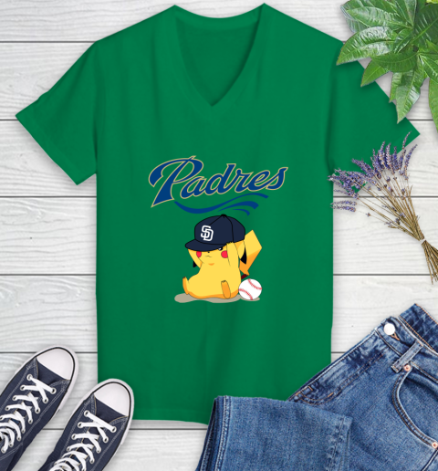 MLB Pikachu Baseball Sports San Diego Padres Women's V-Neck T-Shirt 5