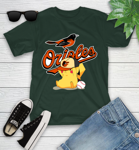 MLB Pikachu Baseball Sports Baltimore Orioles Youth T-Shirt 5