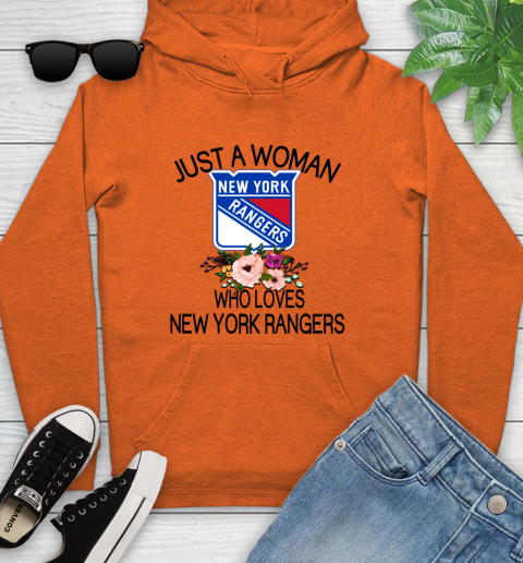 NHL Just A Woman Who Loves New York Rangers Hockey Sports Youth Hoodie 3