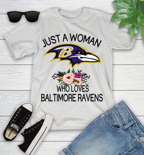 NFL Just A Woman Who Loves Baltimore Ravens Football Sports Youth T-Shirt