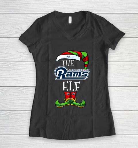 Los Angeles Rams Christmas ELF Funny NFL Women's V-Neck T-Shirt 6