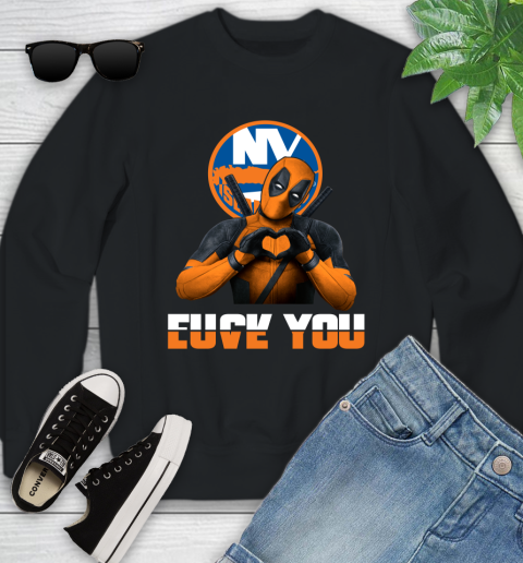 NHL New York Islanders Deadpool Love You Fuck You Hockey Sports Youth Sweatshirt
