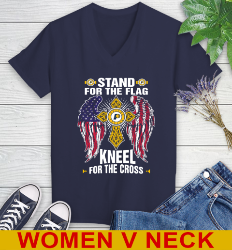 NBA Basketball Indiana Pacers Stand For Flag Kneel For The Cross Shirt Women's V-Neck T-Shirt 12