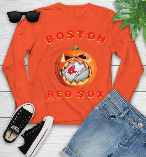 MLB Boston Red Sox Halloween Pumpkin Baseball Sports Youth Long Sleeve 4
