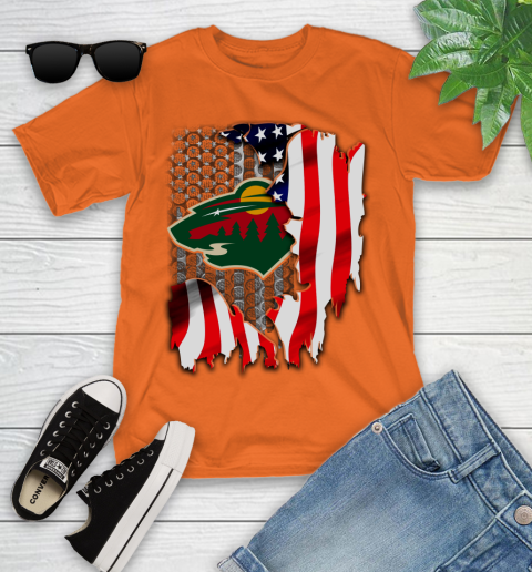 Minnesota Wild NHL Hockey American Flag Youth T-Shirt 9