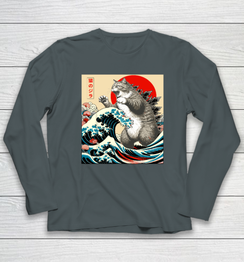 Catzilla Cat Japanese Art Funny Cat Long Sleeve T-Shirt 3